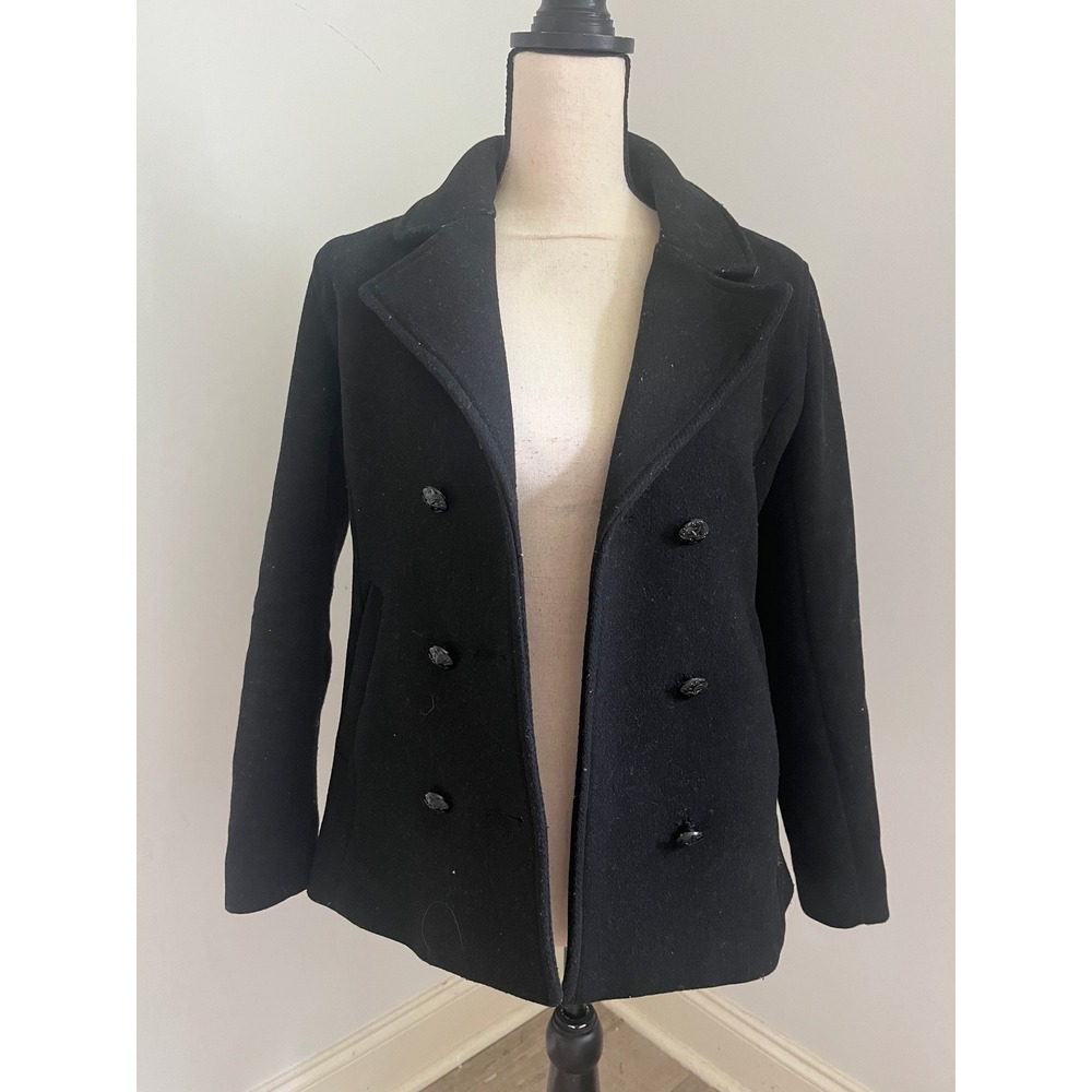 Black Double Breasted Pea Coat Size 4 Preppy Wool Blend Minimalist Chic Academia